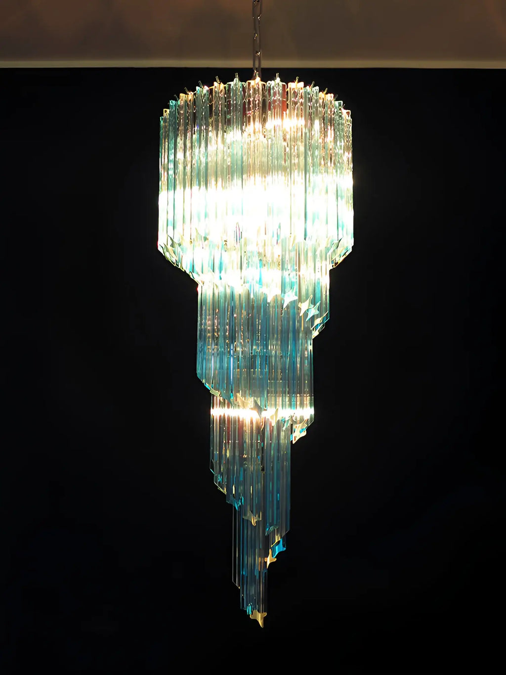 Murano Spiral Transparent Blue Prism Glass Chandelier