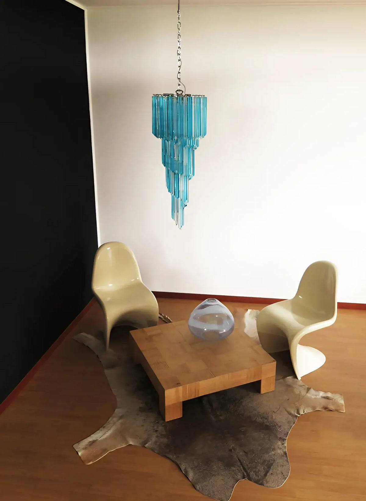 Murano Spiral Transparent Blue Prism Glass Chandelier