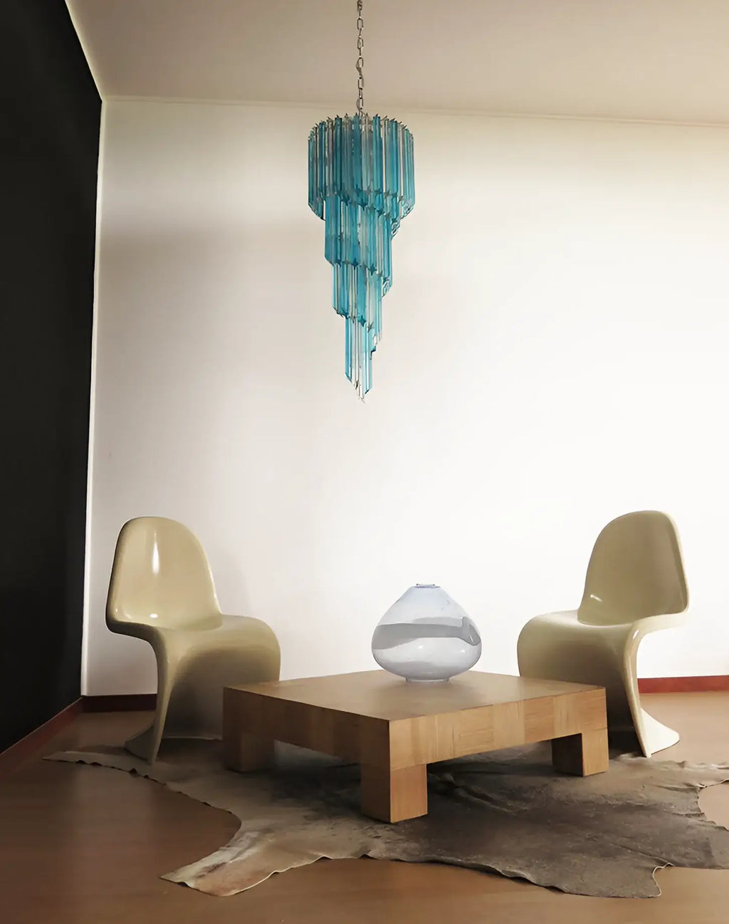 Murano Spiral Transparent Blue Prism Glass Chandelier