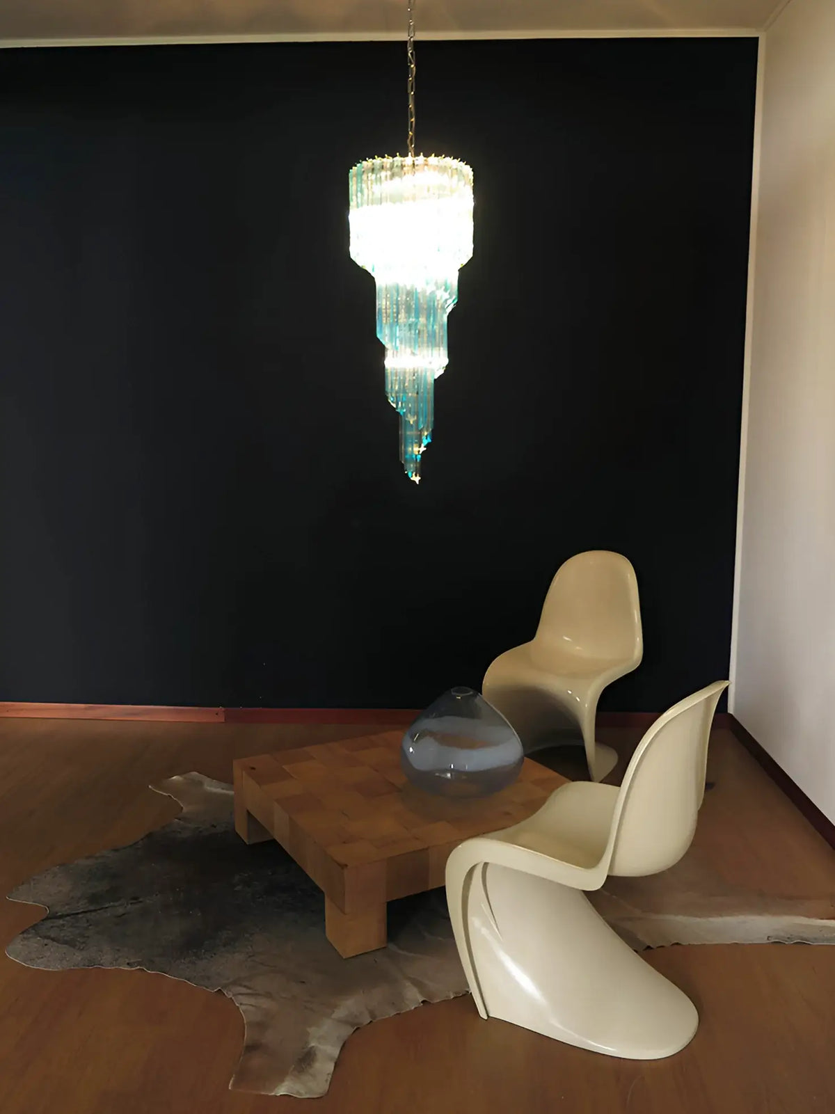 Murano Spiral Transparent Blue Prism Glass Chandelier