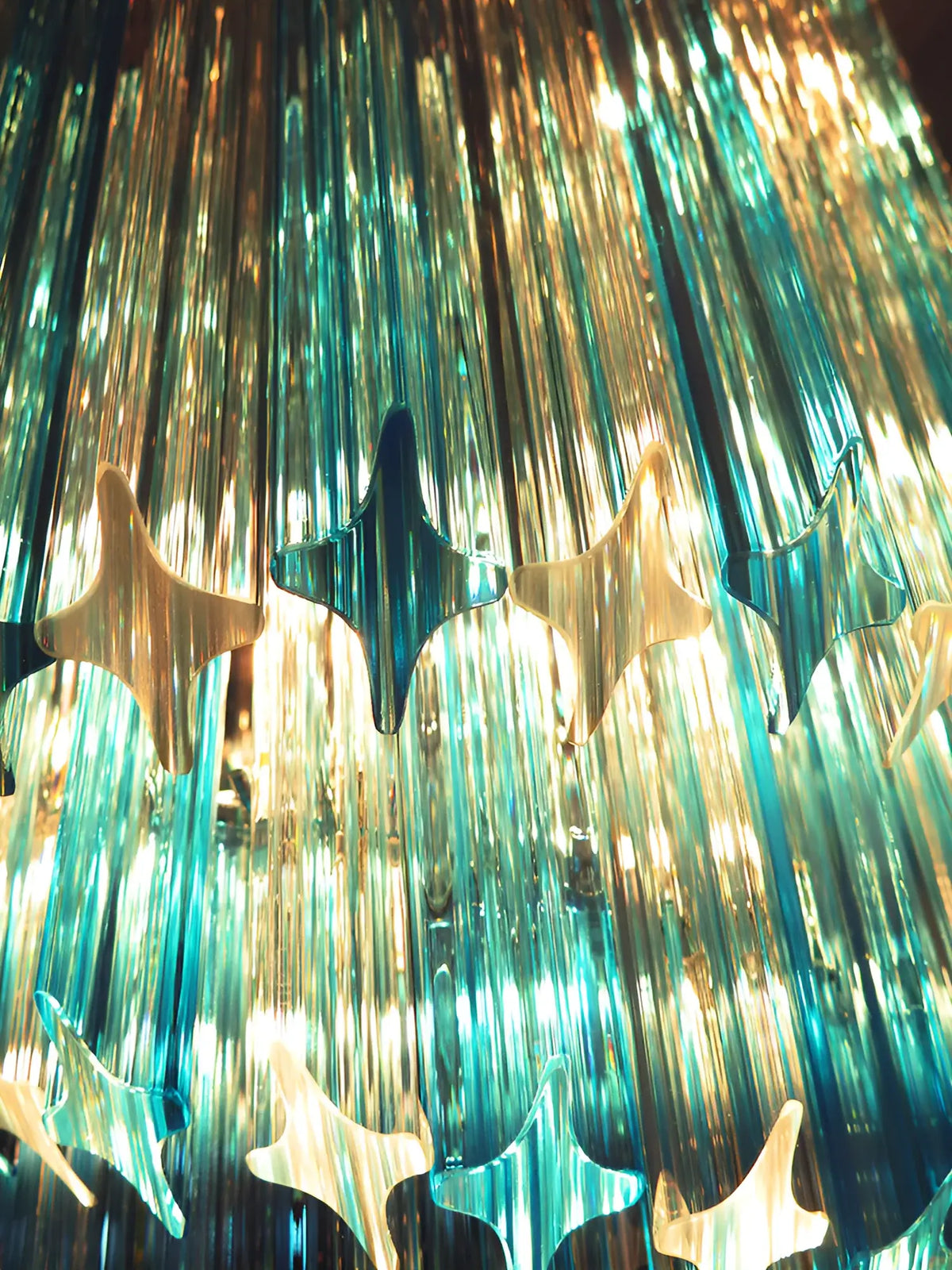 Murano Spiral Transparent Blue Prism Glass Chandelier