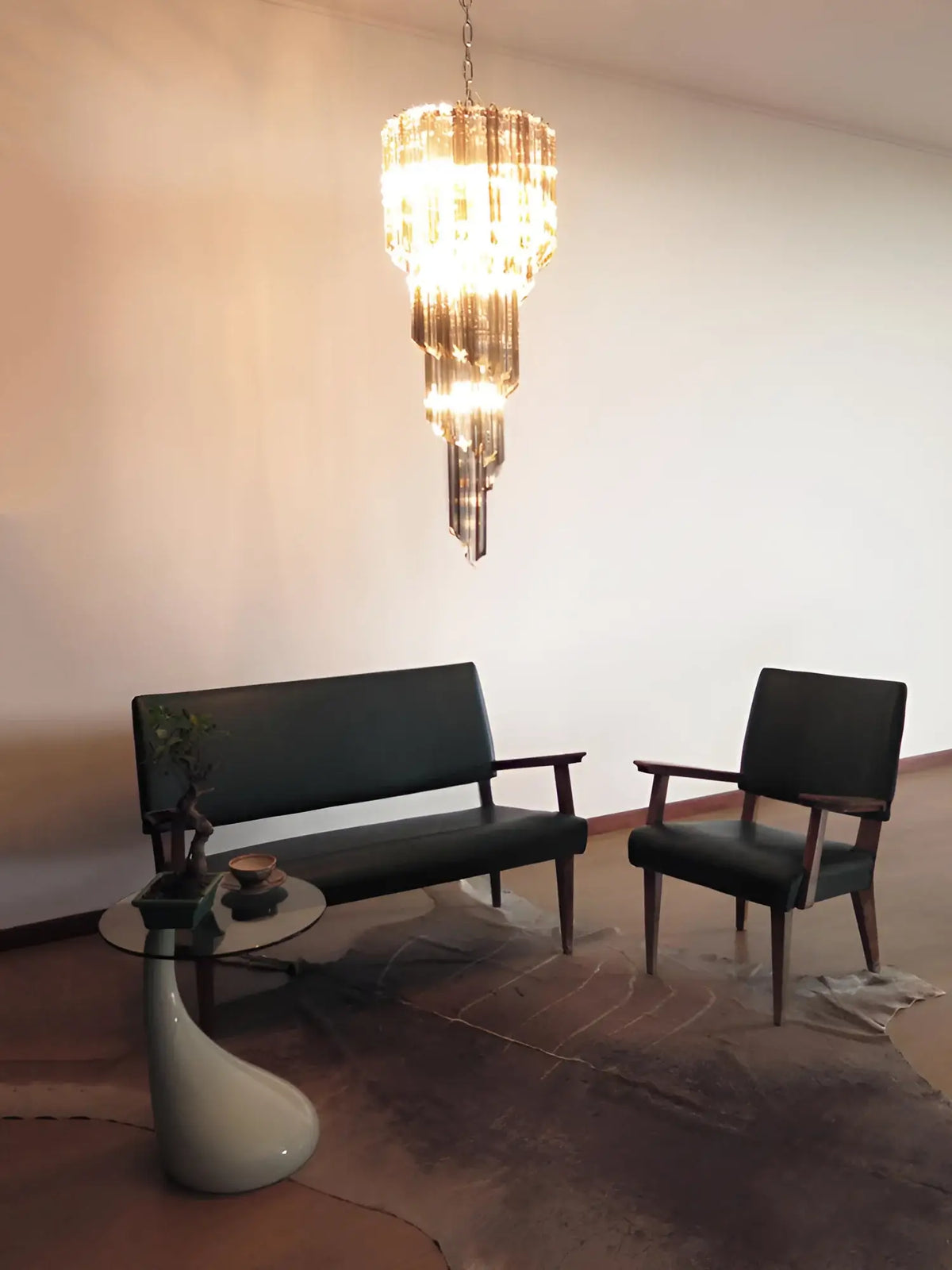 Murano Spiral Transparent Smoked Prism Glass Chandelier