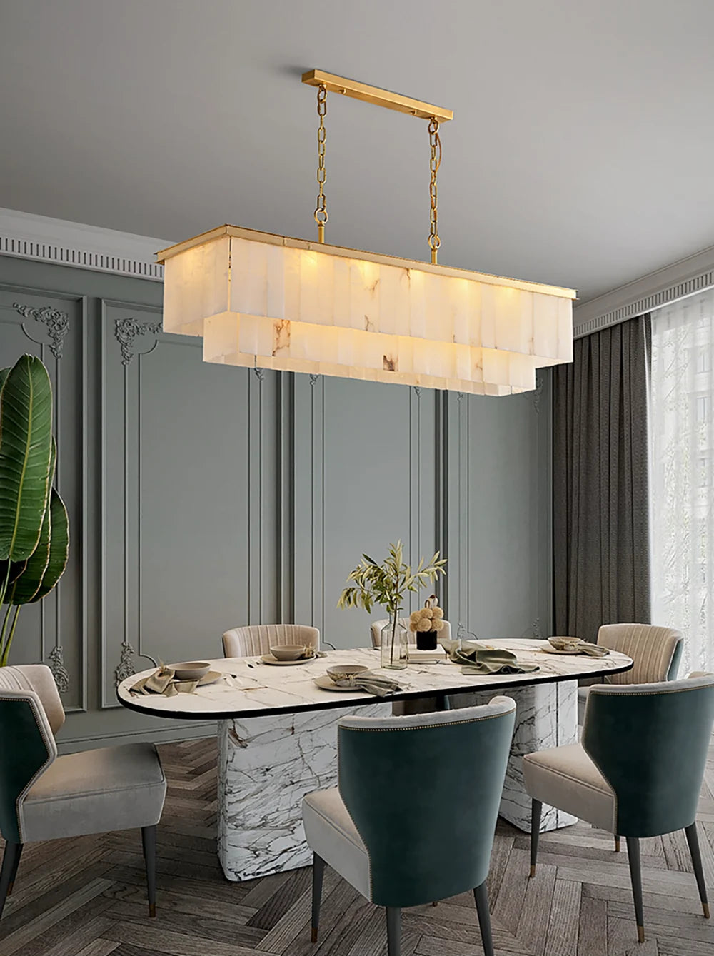 Natural Alabaster Dining Room Chandelier