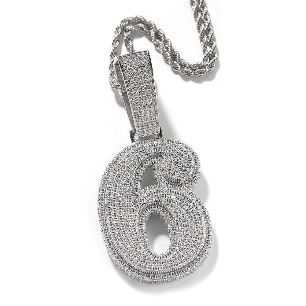 Hip-hop diamond-encrusted number pendant