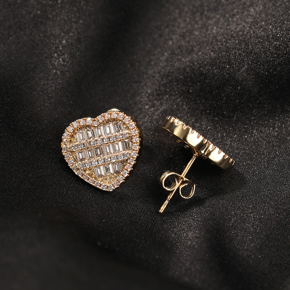Hip-hop inlaid zircon heart-shaped earrings