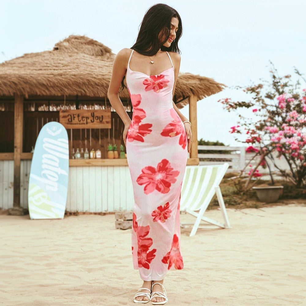 Summer Popular Outing Travel Holiday Dress Seaside Beach Design Printed Dress
