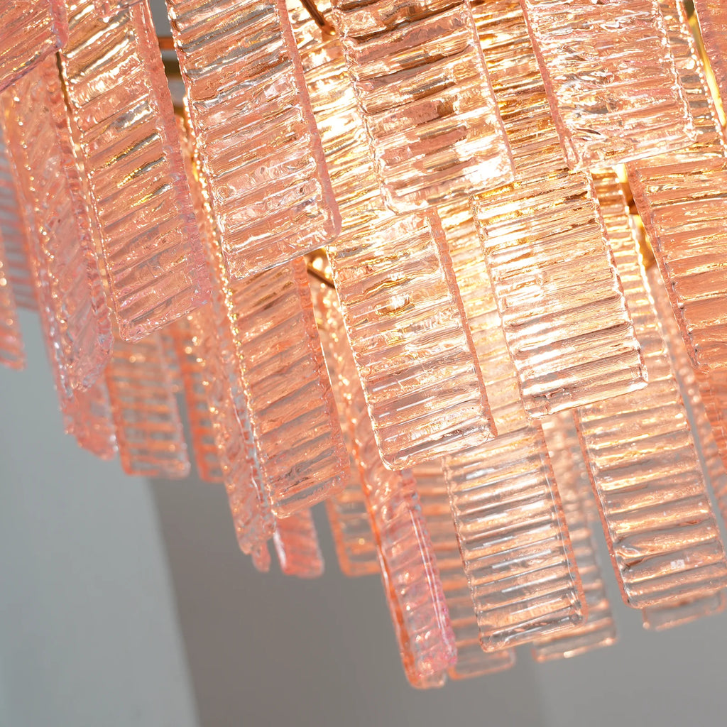 Pink Ridged Glass Rectangle Chandelier