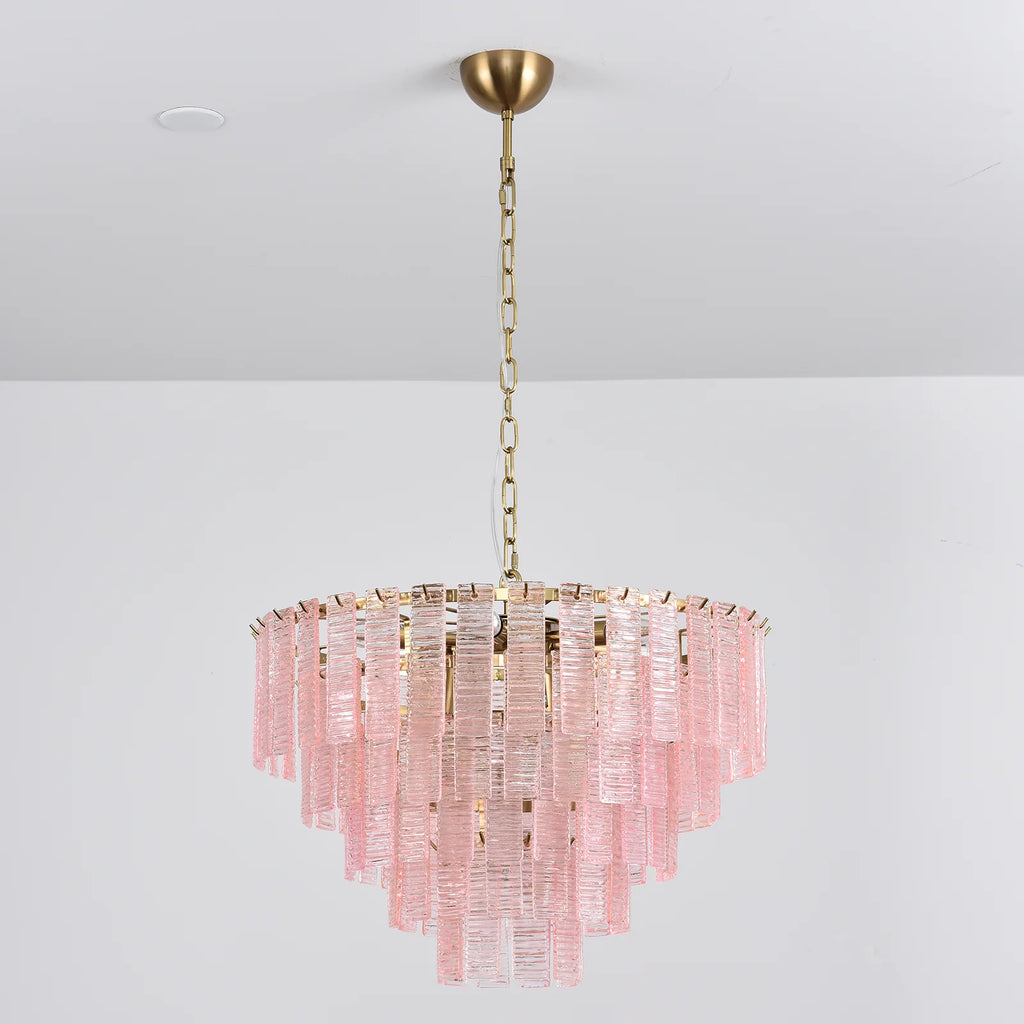 Pink Ridged Glass Rectangle Chandelier