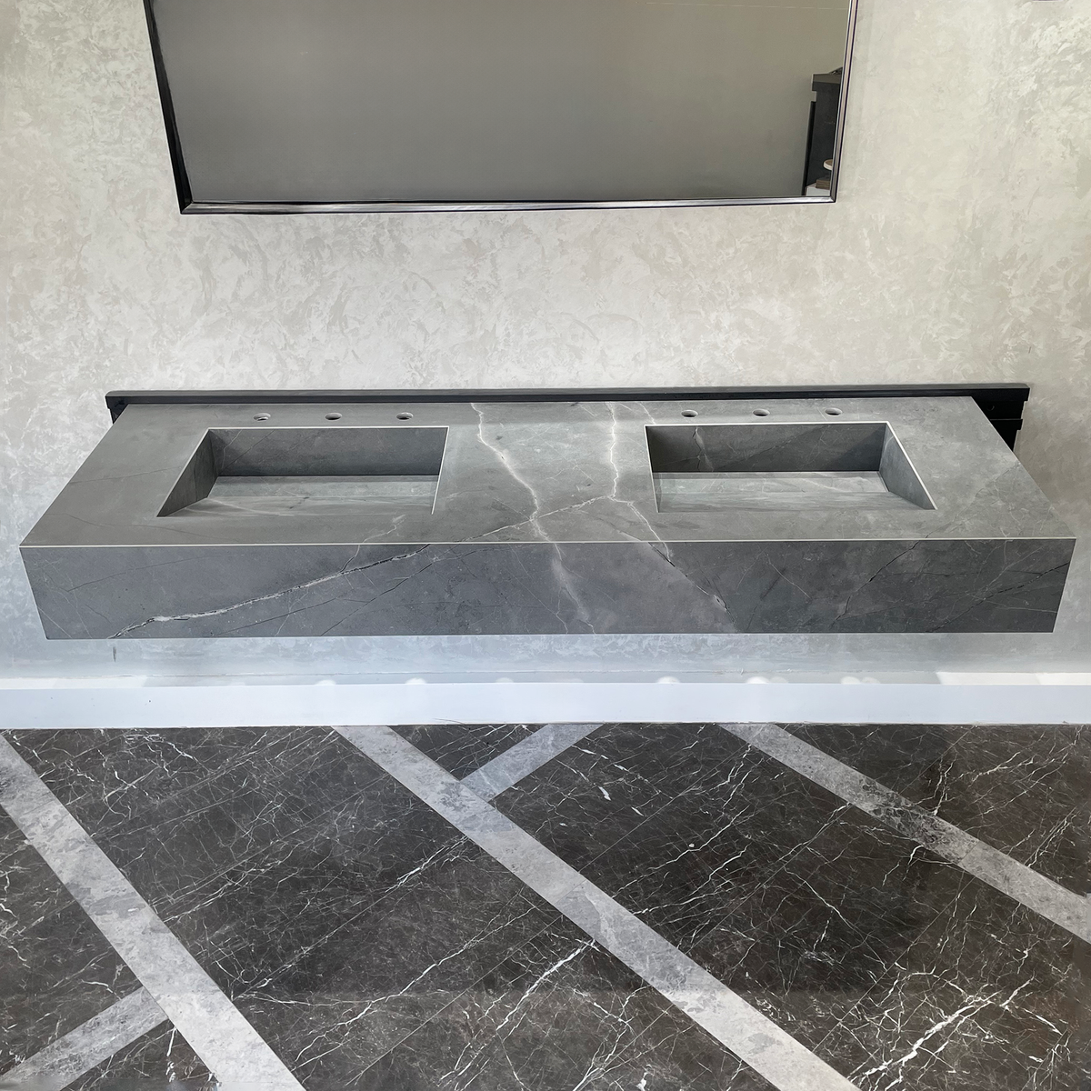 Armani Grey Engineered Porcelain Double Sink Handcrafted with Modern Marble Aesthetics