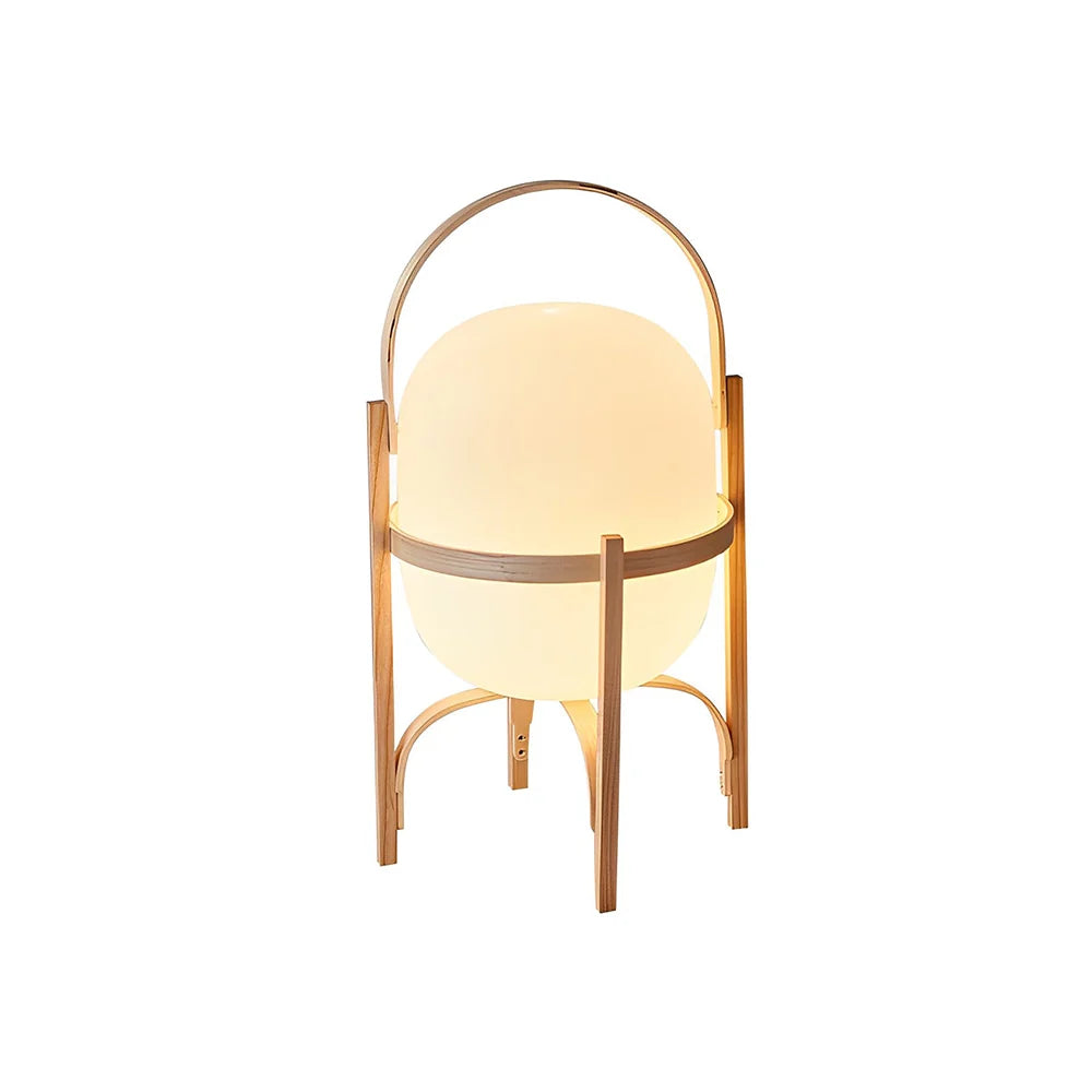 Portable Wood Lantern Glass Table Lamp