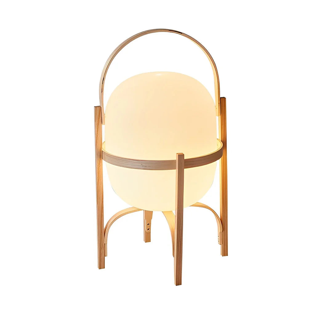 Portable Wood Lantern Glass Table Lamp