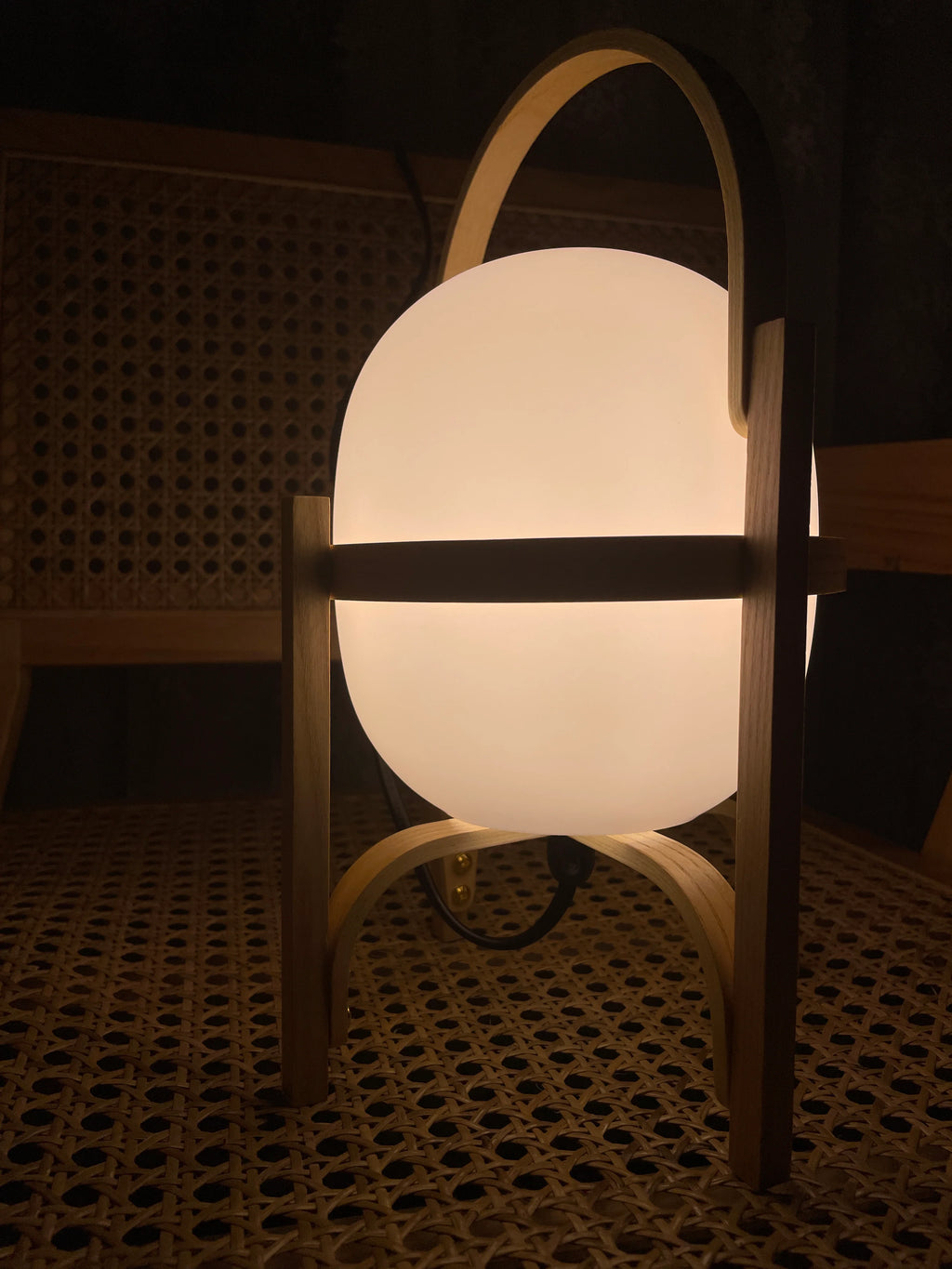 Portable Wood Lantern Glass Table Lamp