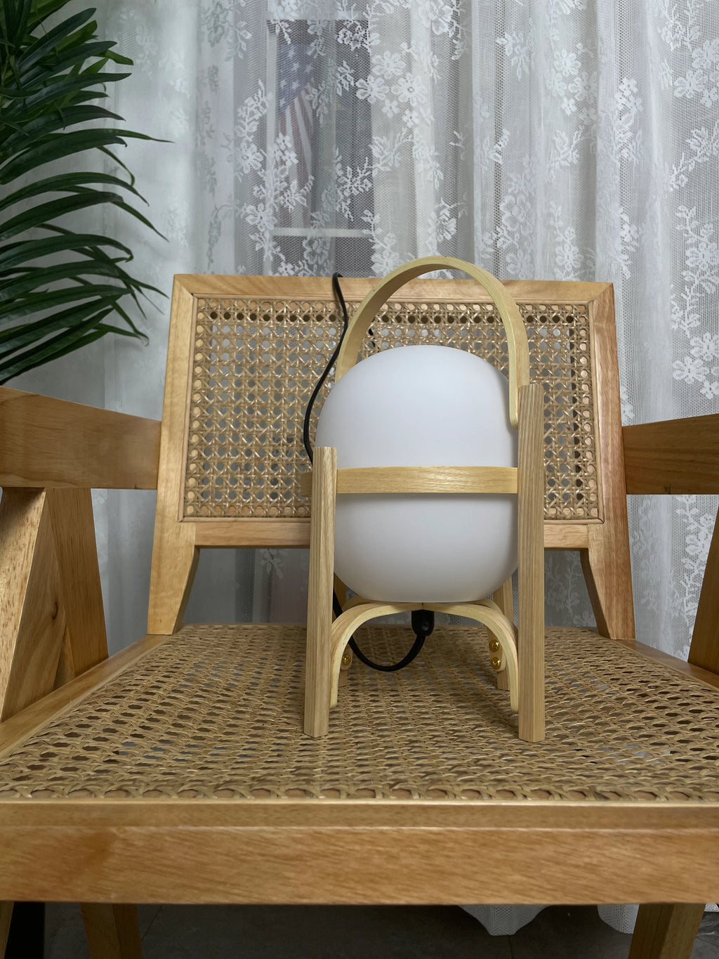 Portable Wood Lantern Glass Table Lamp
