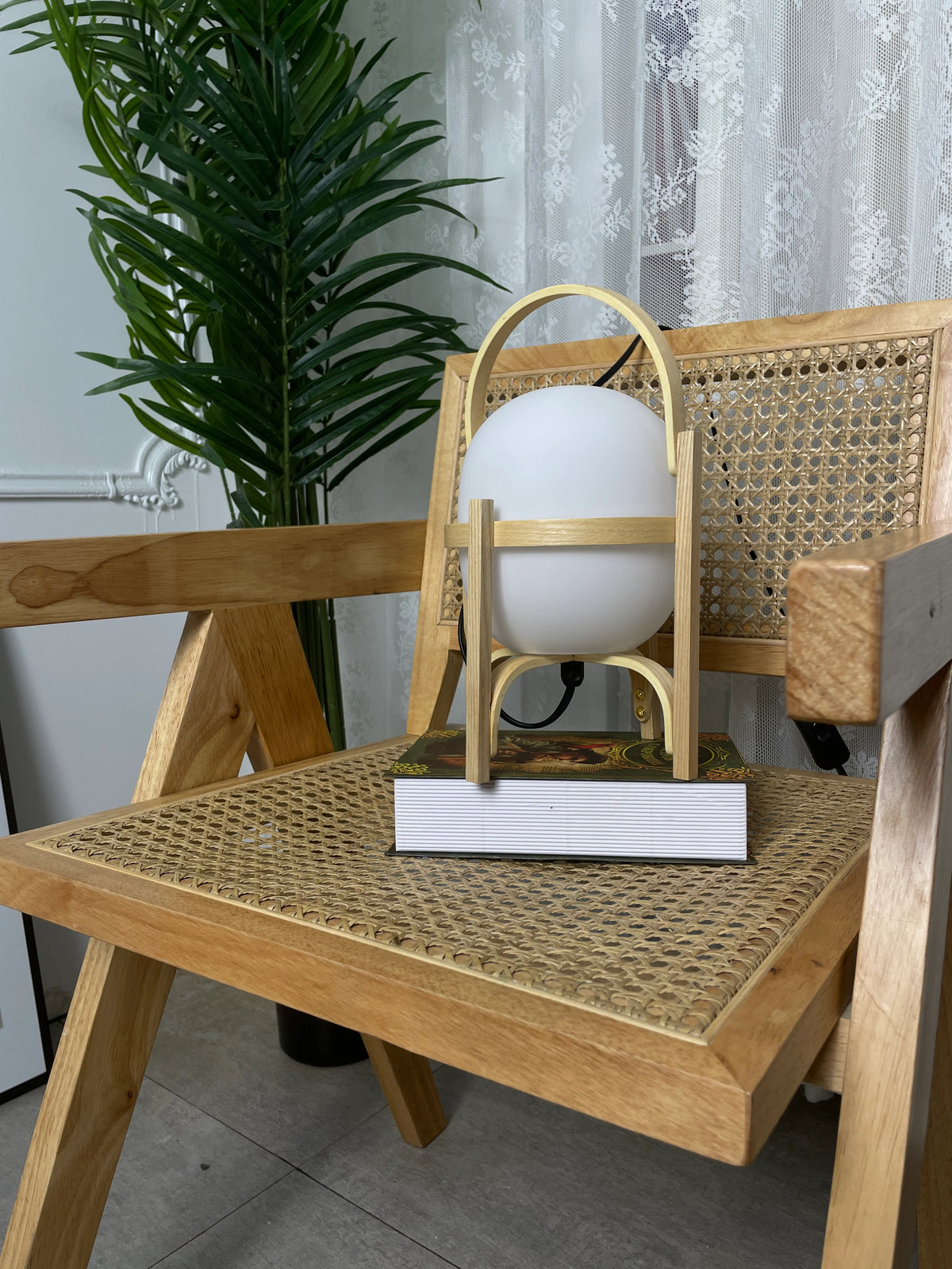Portable Wood Lantern Glass Table Lamp