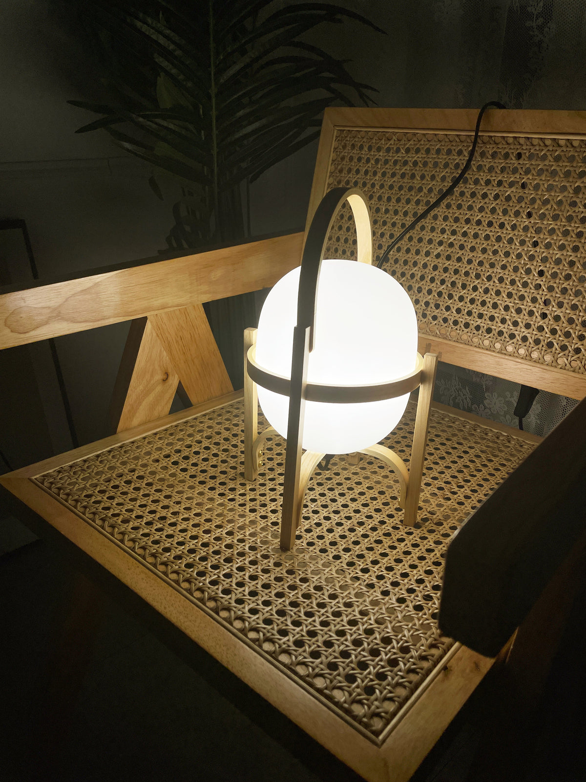 Portable Wood Lantern Glass Table Lamp