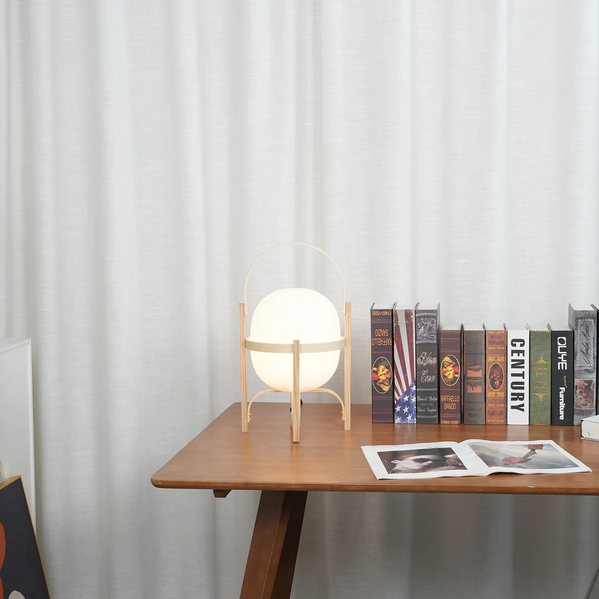 Portable Wood Lantern Glass Table Lamp