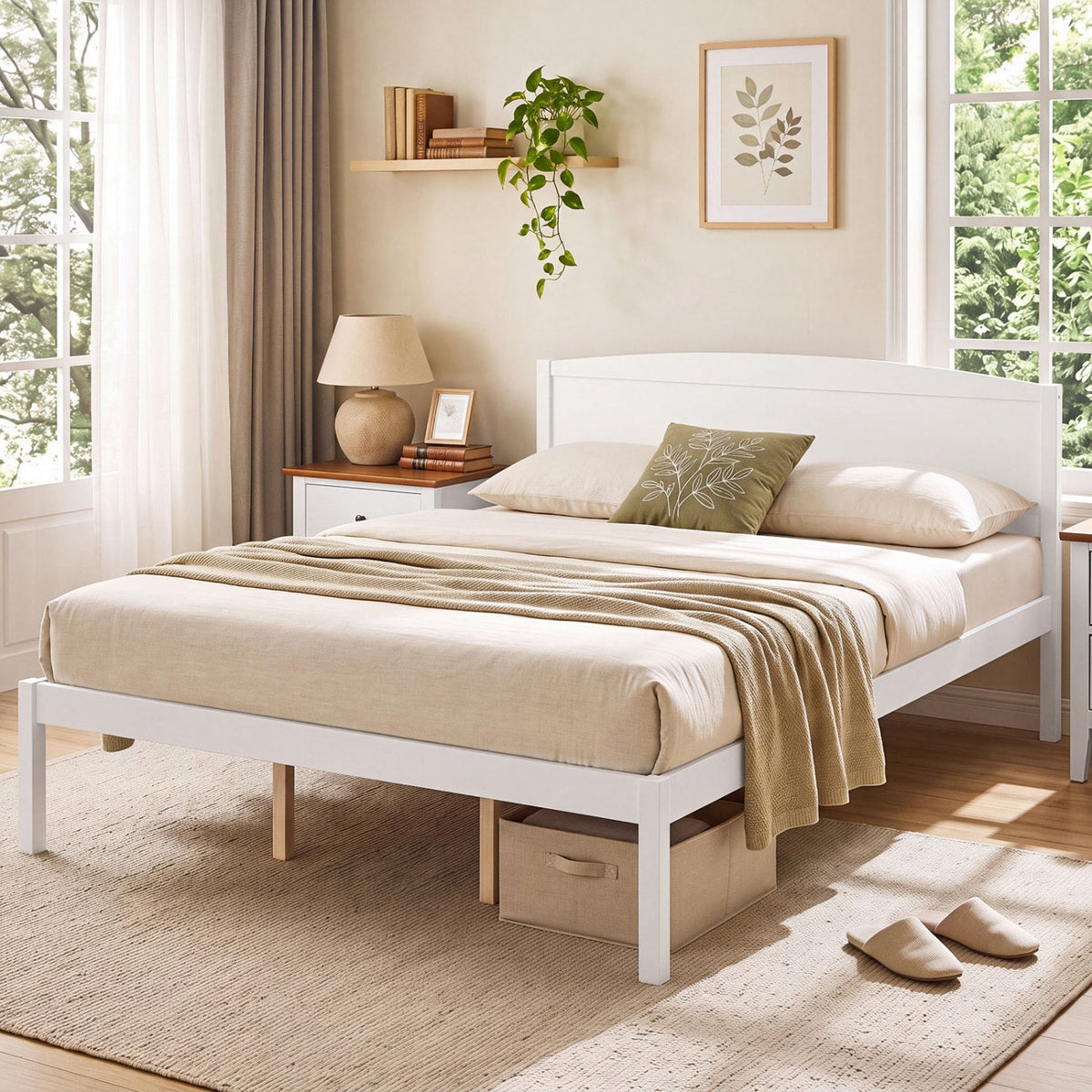 Queen Platform Bed Frame with Curved Headboard