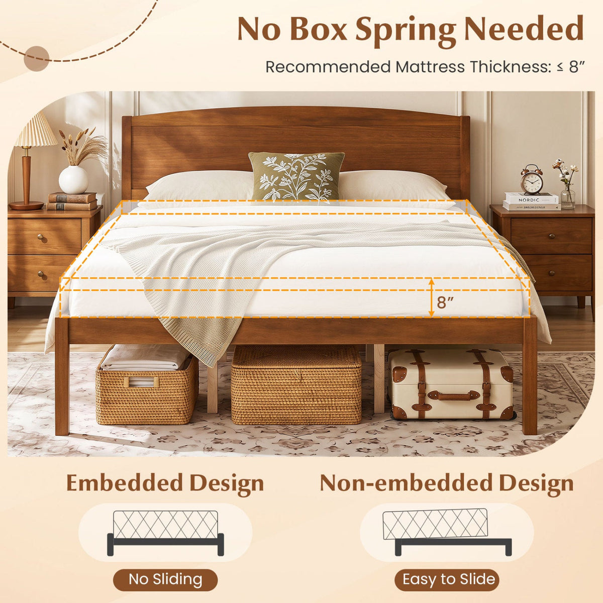 Queen Platform Bed Frame with Curved Headboard