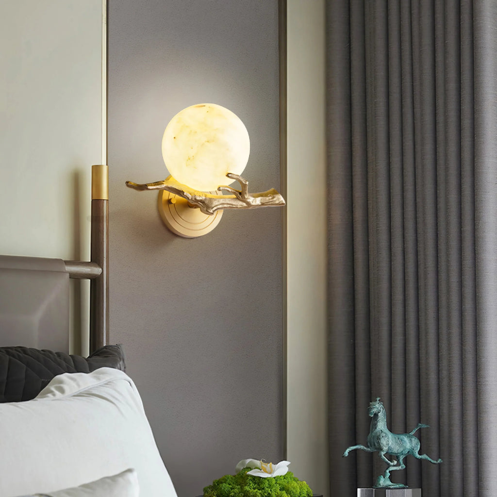 Retro Twigs Round Alabaster Wall Lamp