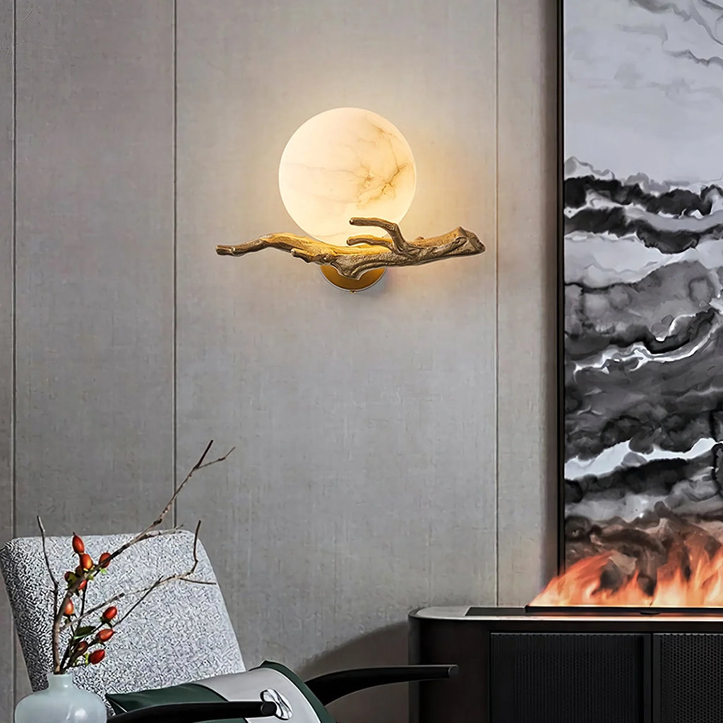 Retro Twigs Round Alabaster Wall Lamp