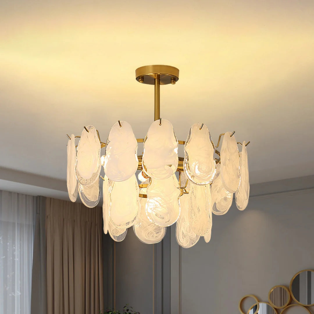 Round Cloud Glass Brass Chandelier