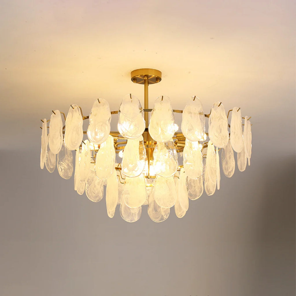 Round Cloud Glass Brass Chandelier