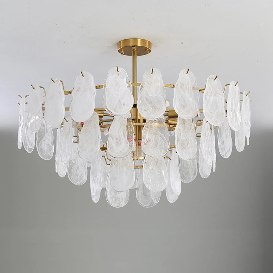 Round Cloud Glass Brass Chandelier