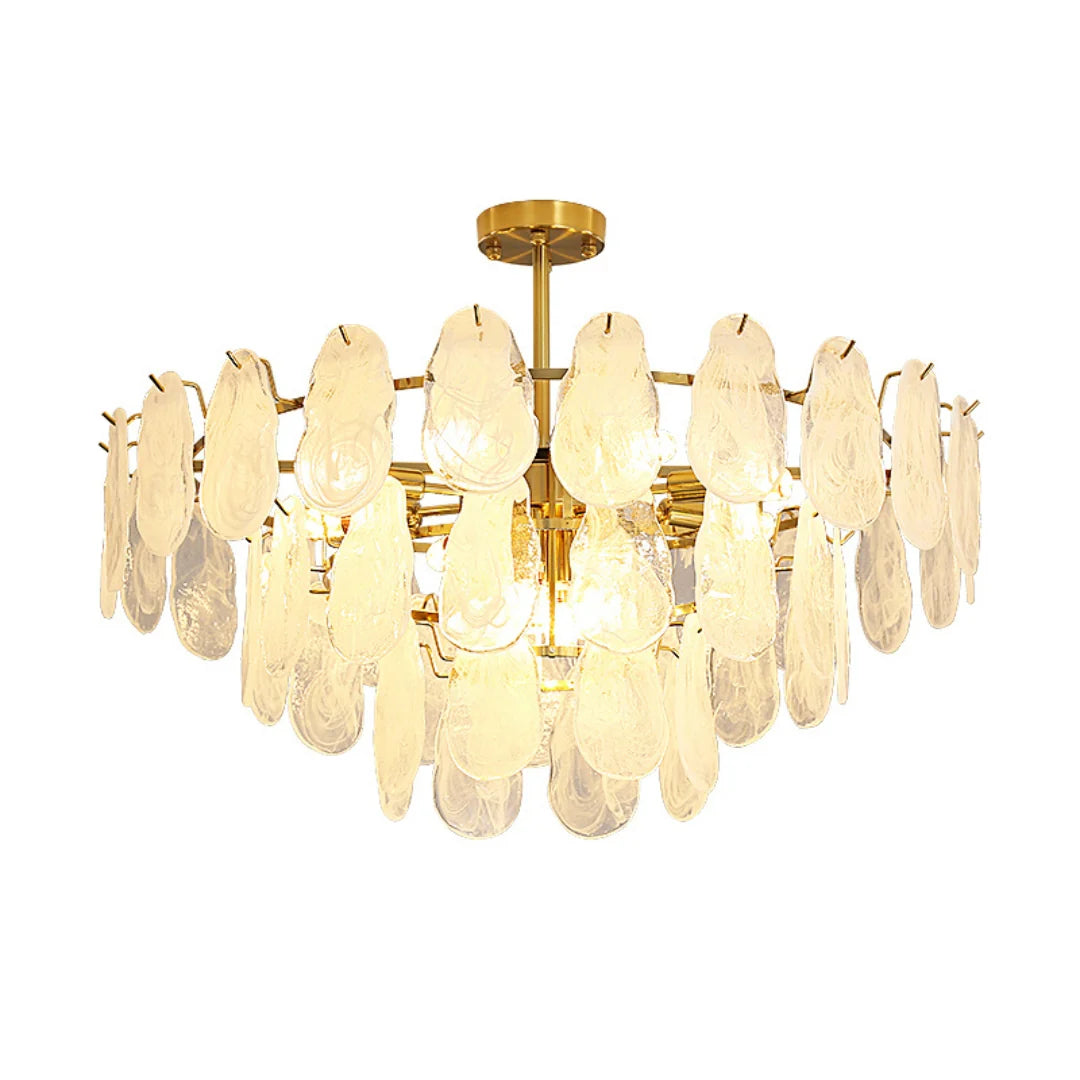 Round Cloud Glass Brass Chandelier