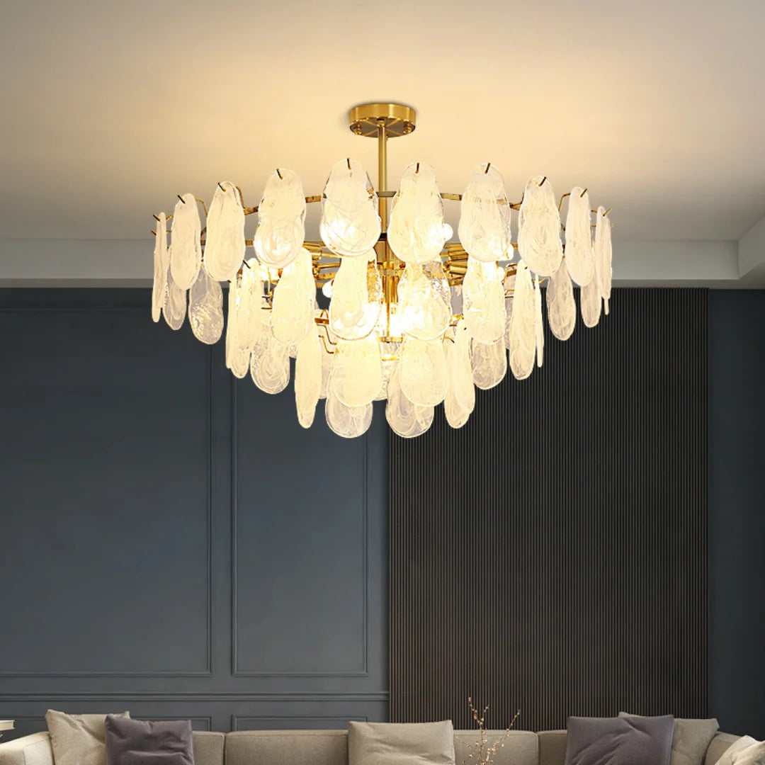 Round Cloud Glass Brass Chandelier