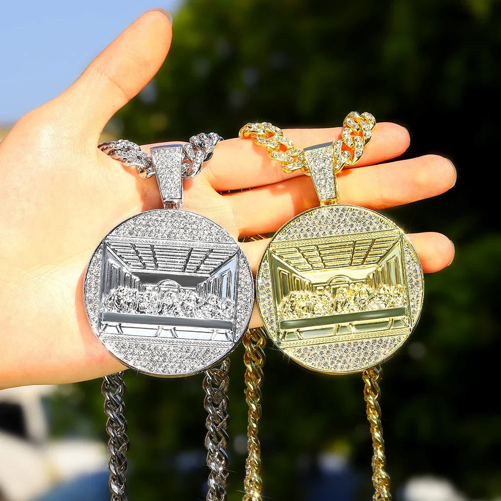 New Last Supper Pendant Cuban Chain Necklace With 14mm Iced Out Chain Fashion Hip Hop Men Charm Pendant Tennis Necklaces Jewelry