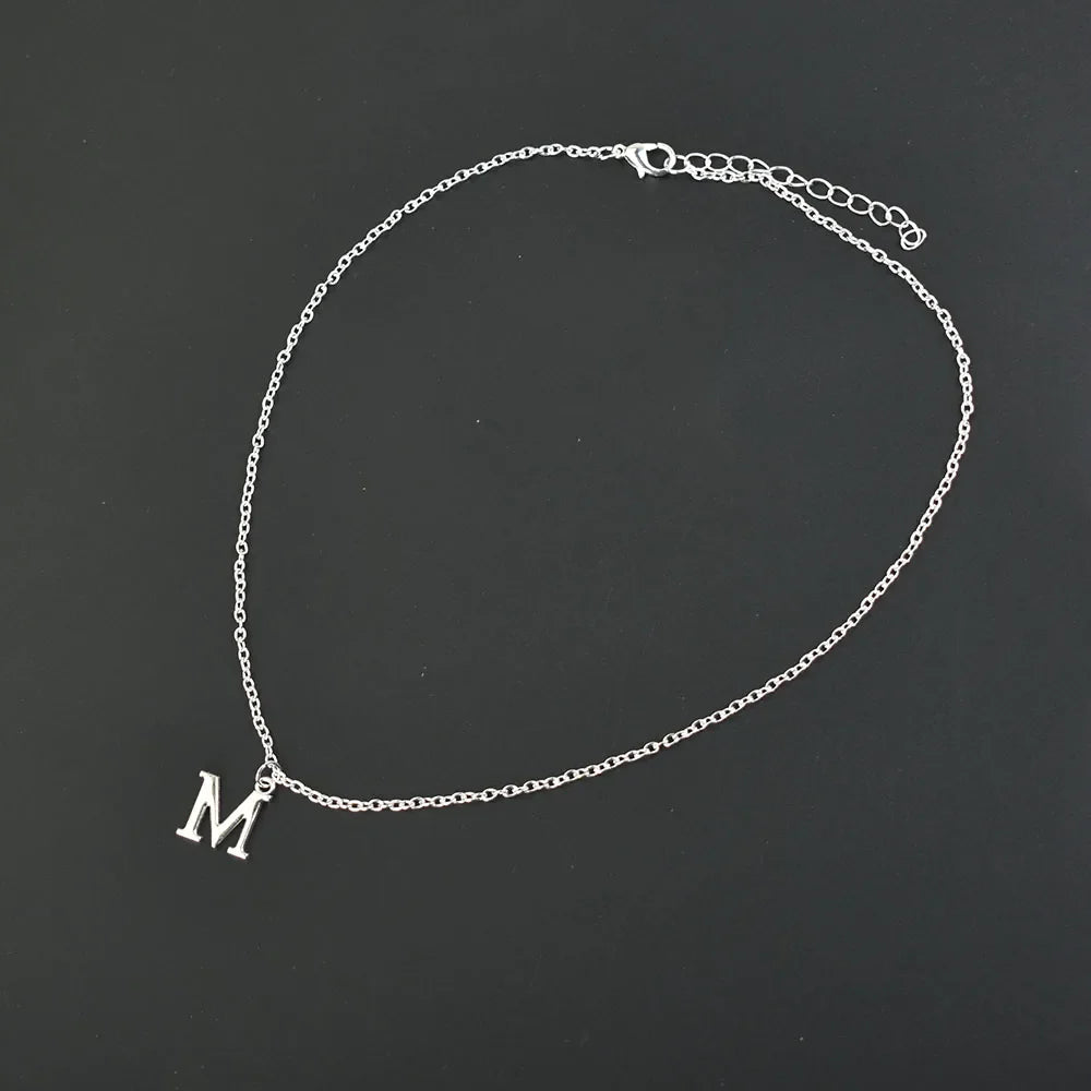 Silver Color A-Z English Alphabet Letter Pendants Necklaces For Women Metal Jewelry Simple Initial Chain Choker Collares