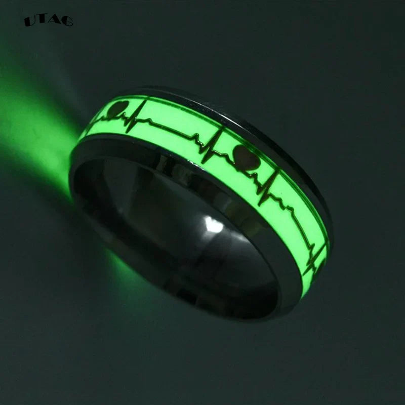 Fashion Stainless Steel Luminous Finger Ring For Women Men Glowing In Dark Heart Couple Wedding Bands Jewelry Gift Accessories