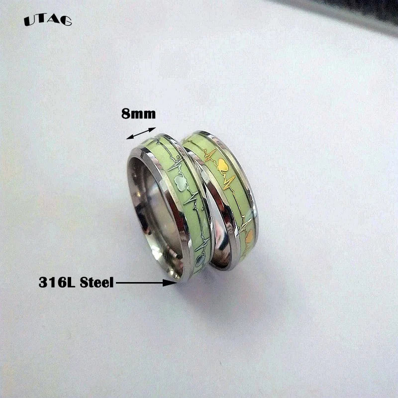 Fashion Stainless Steel Luminous Finger Ring For Women Men Glowing In Dark Heart Couple Wedding Bands Jewelry Gift Accessories