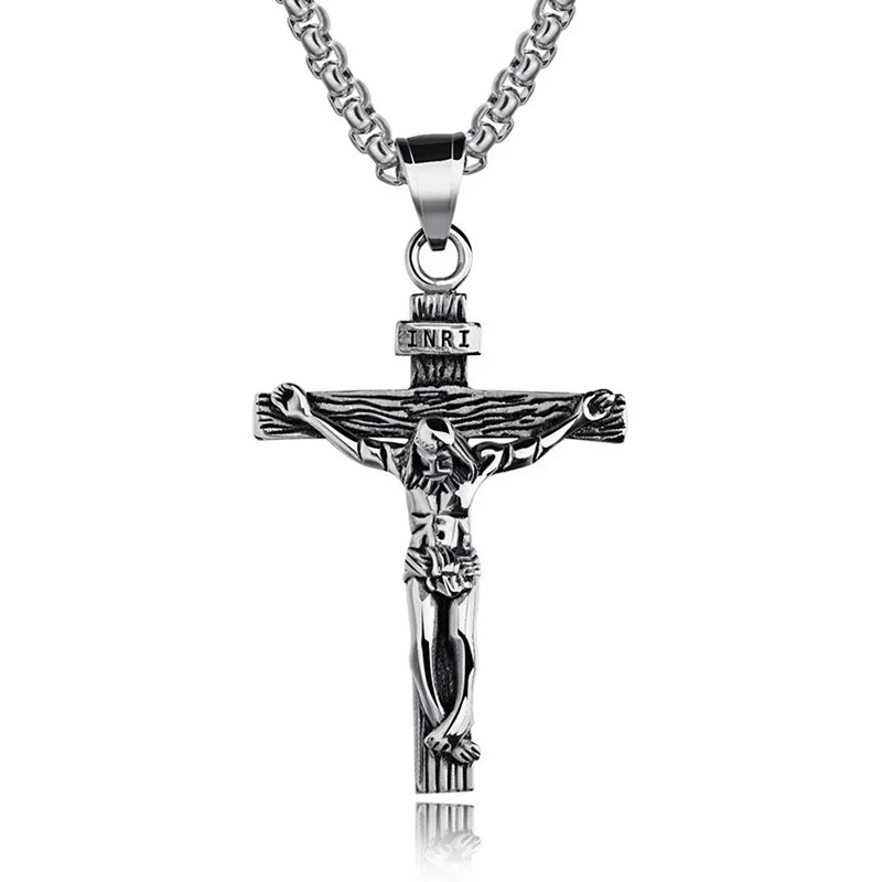 Religious Jesus Cross Stainless Steel Necklace For Men Fashion Gold Silver Color Cross Pendent With Chain Necklace Jewelry Gift