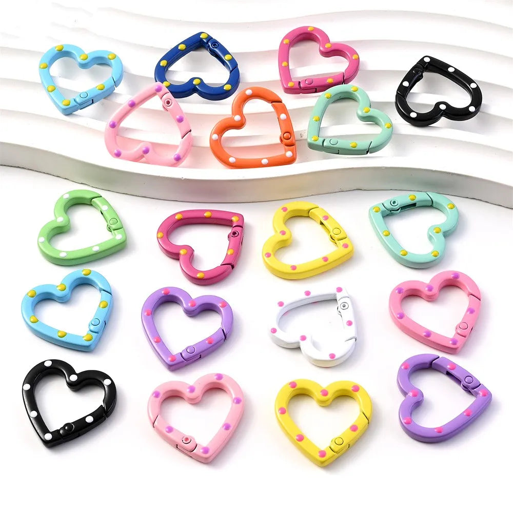 5pcs Multicolor Metal Heart Ring Spring Clasp Carabiner Keychain Clips Hook Dog Chain Diy Jewelry Buckle Connector Supplies