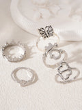 Heart Butterfly Ring Set Crown Heart-Shaped Designs Stackable Vintage Jewelry for Women, Boho Punk Fashion Accessory
