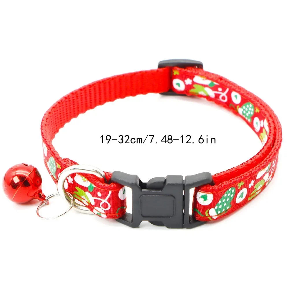 Pet Collar with Bell - Dog Chain Cat Necklace, Christmas Tree Print Pet Jewelry for Small Dogs & Cats