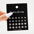 Maximum 36 Pairs Shiny Zircon Stud Earrings Set for Women Men Daily Versatile Chic Silver Color Crystal Ear Jewelry Accessories