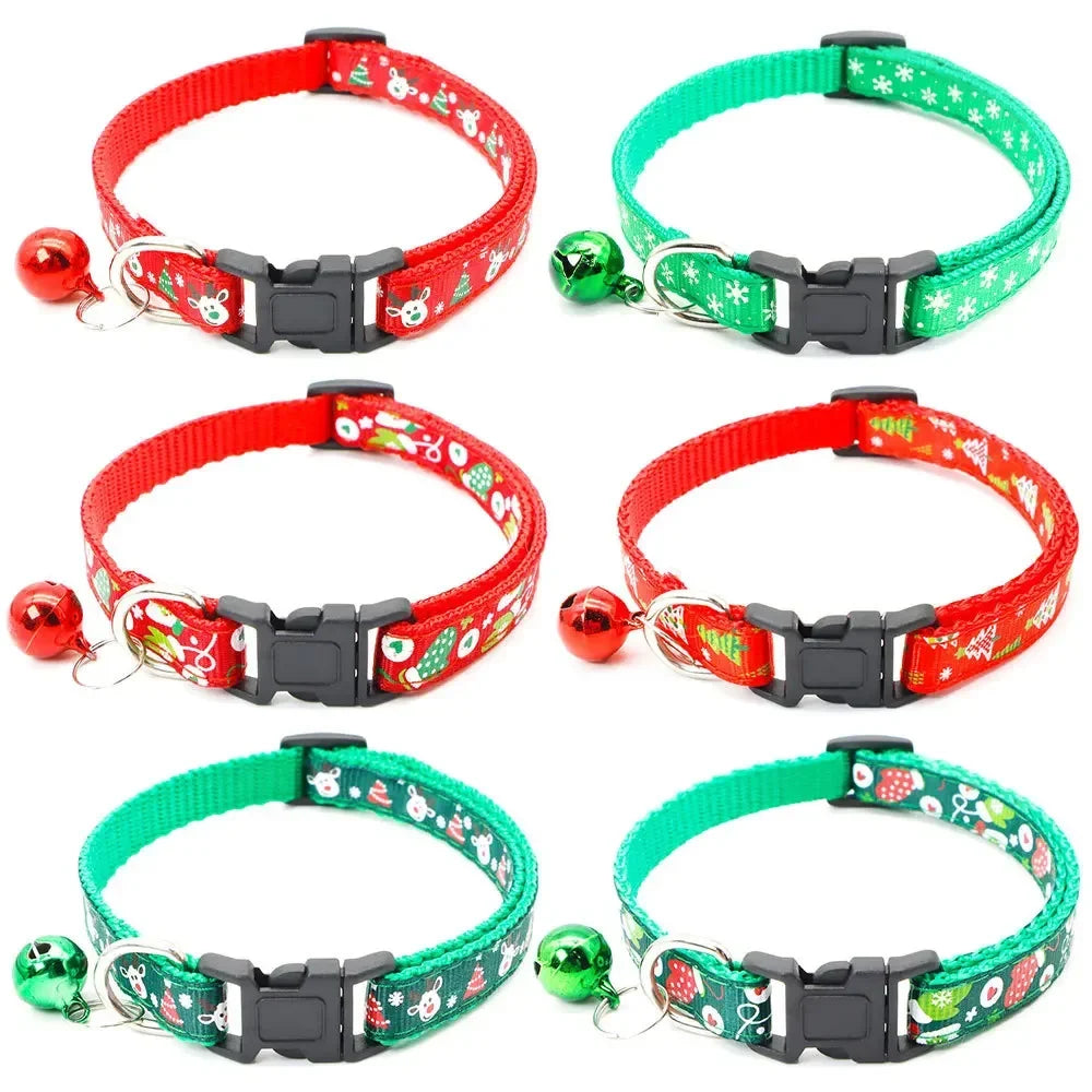 Pet Collar with Bell - Dog Chain Cat Necklace, Christmas Tree Print Pet Jewelry for Small Dogs & Cats