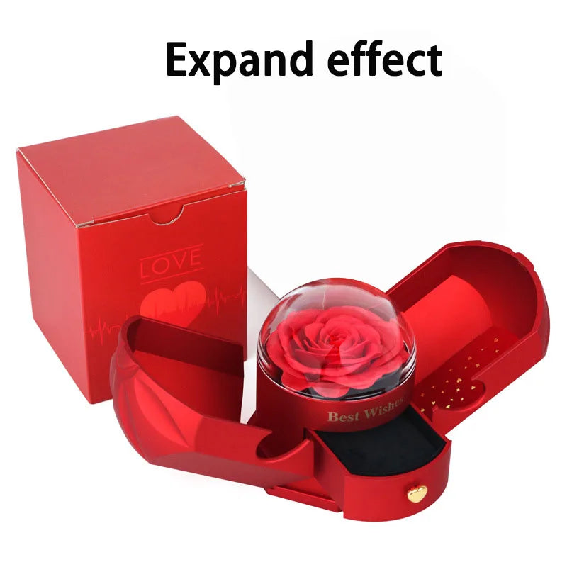 Surprise Flower Jewelry Box - Mysterious Unboxing with Rose Gold Dried Flowers & Hidden Love Drawer - Luxury Birthday Gift for H
