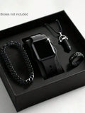 Men's LED Square Watch And Jewelry Set Birthday Gift Non-Smartwatch Box Not Included