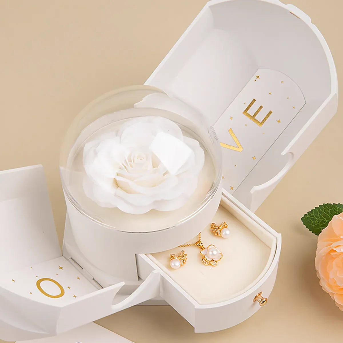 Surprise Flower Jewelry Box - Mysterious Unboxing with Rose Gold Dried Flowers & Hidden Love Drawer - Luxury Birthday Gift for H
