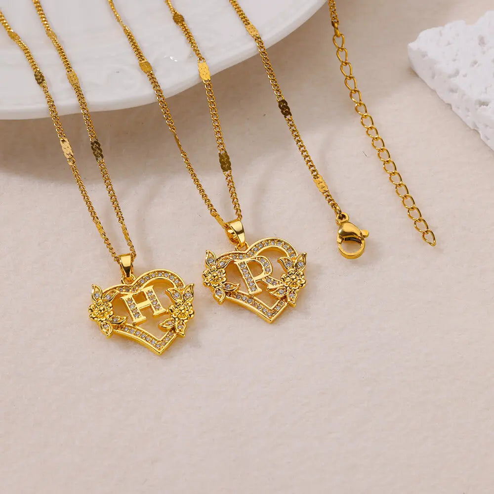 Heart Initial Letter Necklaces For Women Gold Color Stainless Steel Chain A-Z Alphabet Pendant Necklace Birthday Jewelry Gift