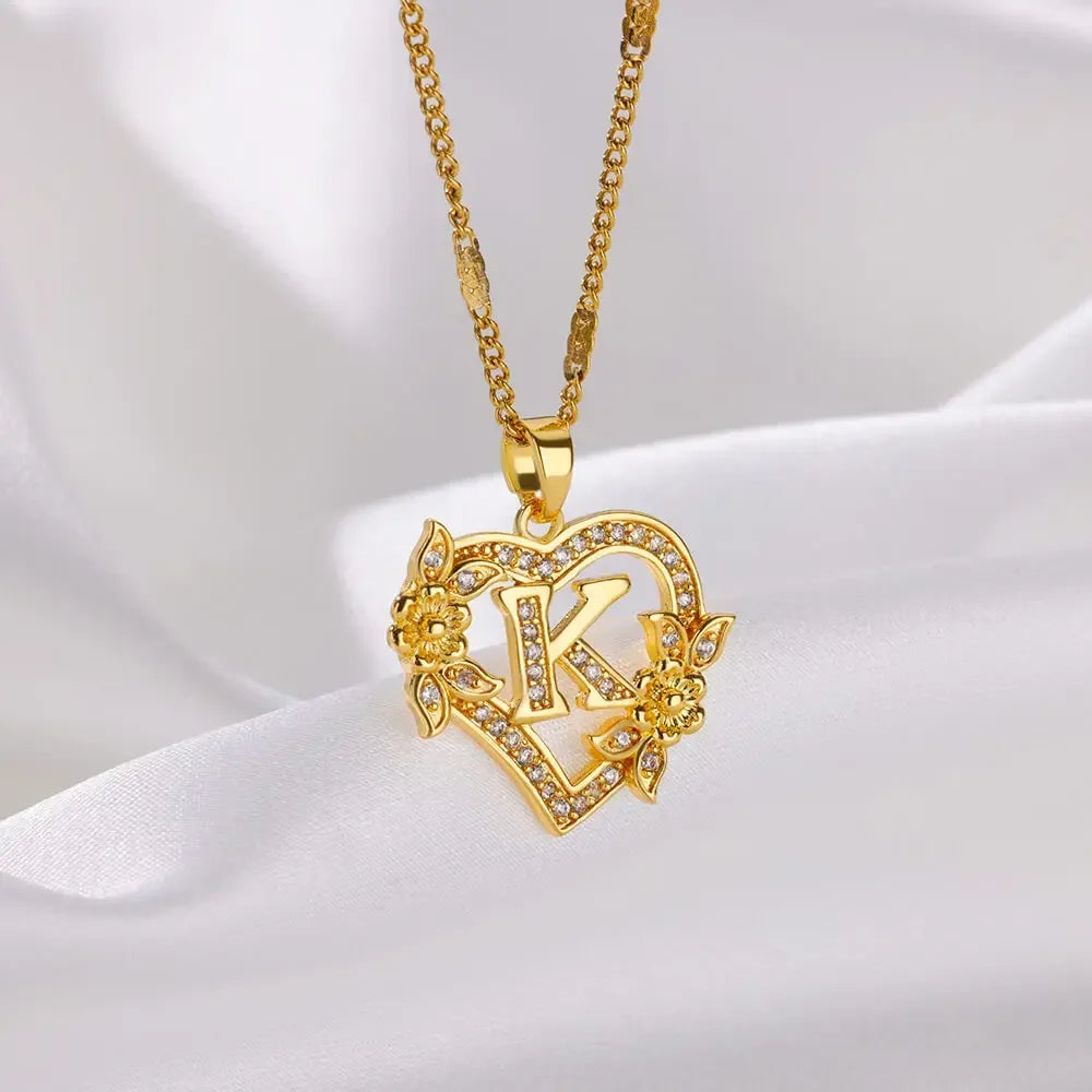 Heart Initial Letter Necklaces For Women Gold Color Stainless Steel Chain A-Z Alphabet Pendant Necklace Birthday Jewelry Gift