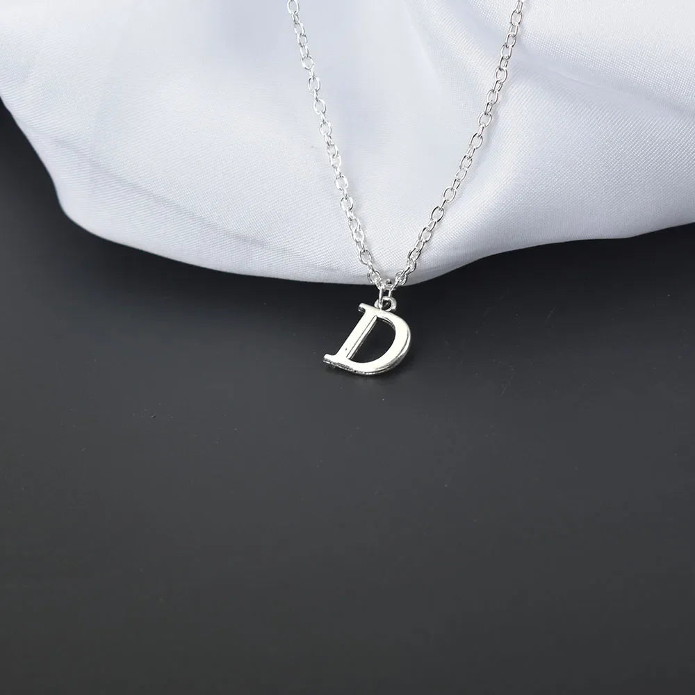 Silver Color A-Z English Alphabet Letter Pendants Necklaces For Women Metal Jewelry Simple Initial Chain Choker Collares