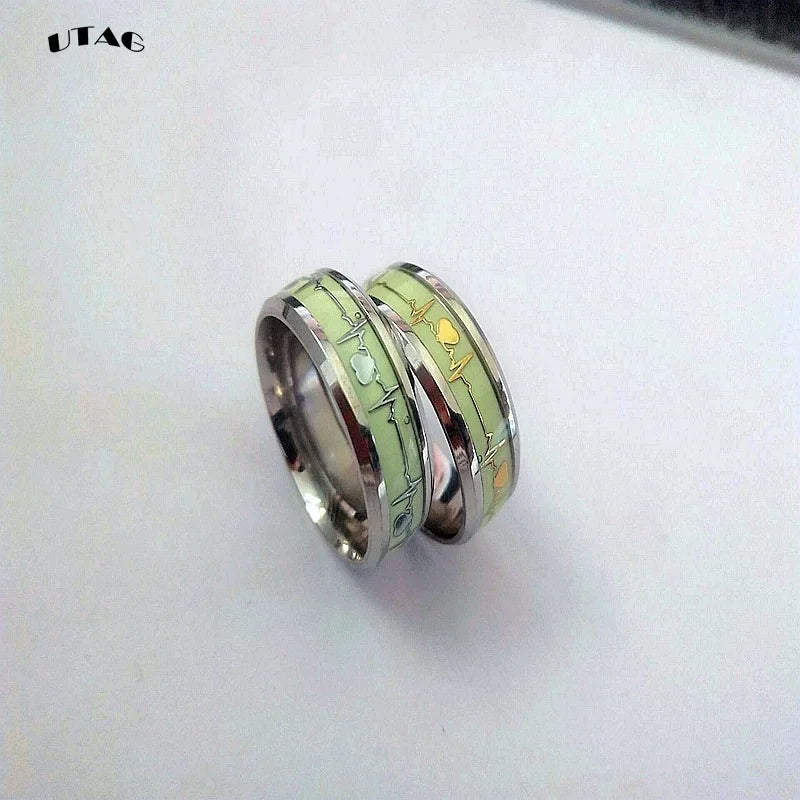 Fashion Stainless Steel Luminous Finger Ring For Women Men Glowing In Dark Heart Couple Wedding Bands Jewelry Gift Accessories