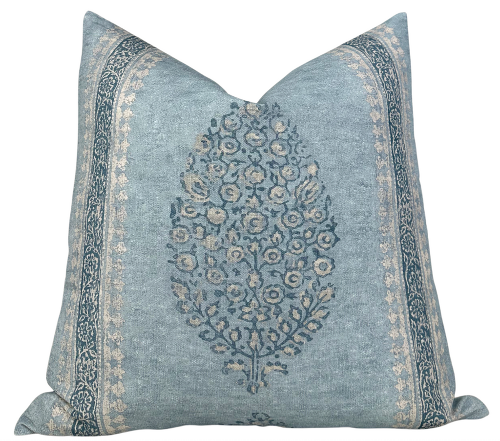 Ready to Ship, 22x22 Chappana Floral Pillow Cover in Slate Blue, Thibaut Pillows