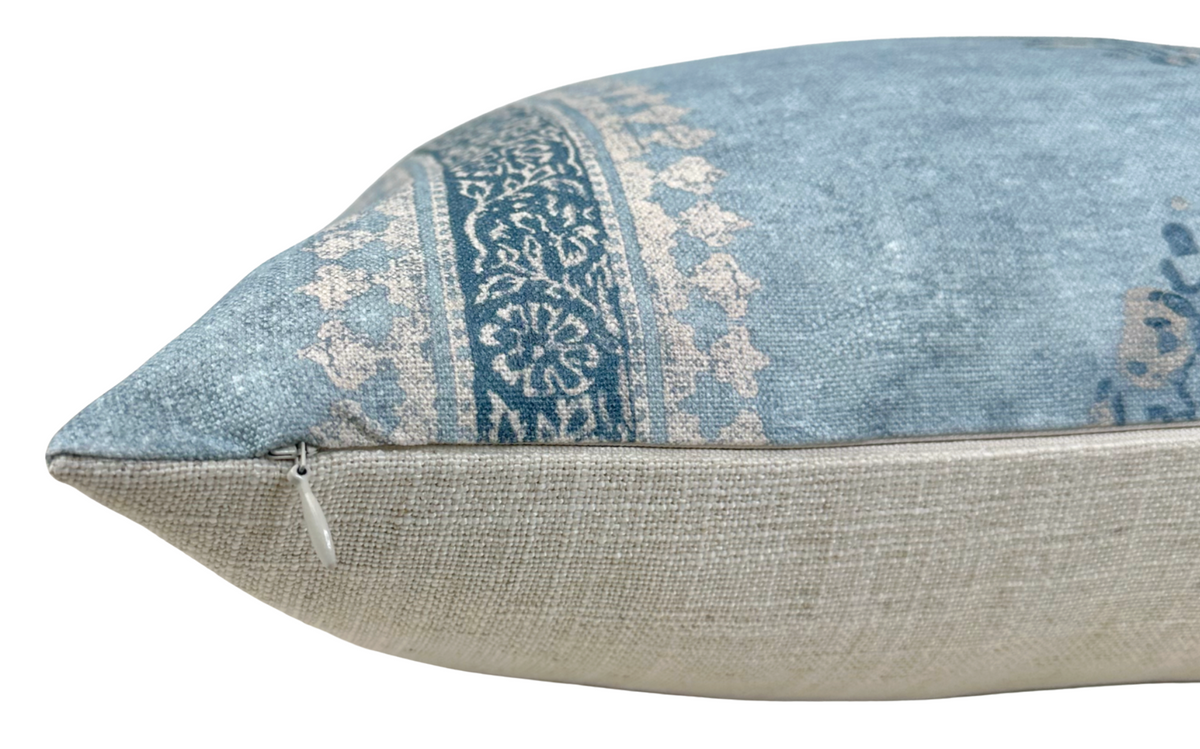Ready to Ship, 22x22 Chappana Floral Pillow Cover in Slate Blue, Thibaut Pillows