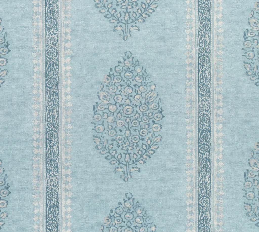 Ready to Ship, 22x22 Chappana Floral Pillow Cover in Slate Blue, Thibaut Pillows