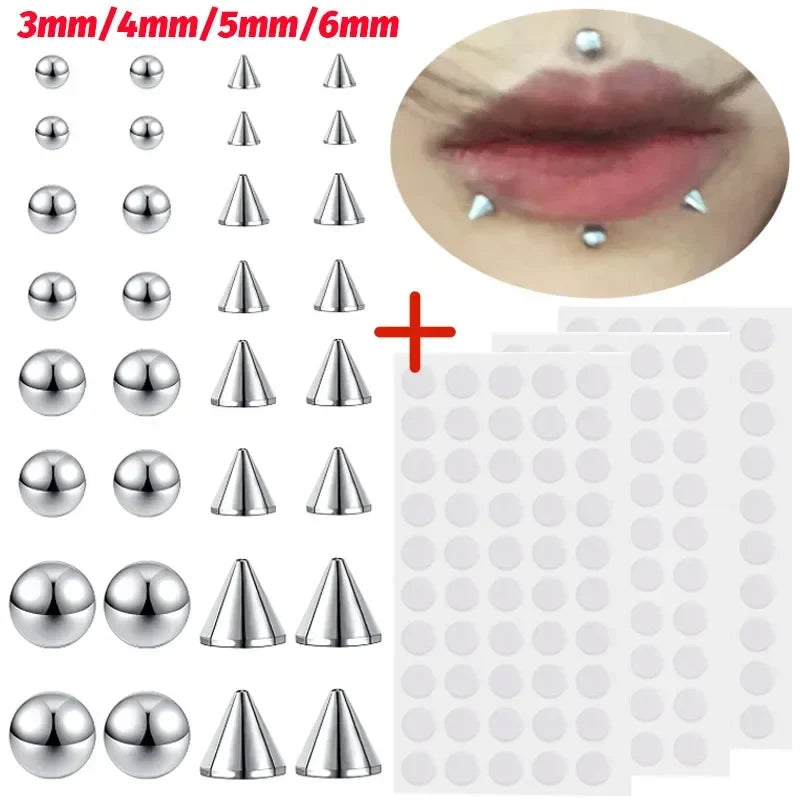 Fake Piercing Stud Set Fake Nose Ring Stud with Sticker Pack Fake Eyebrow Lips Piercing Non Piercied Earring Stud Body Jewelry